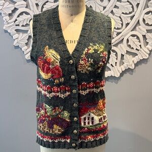 Vintage Tiara International knitted Sweater Vest fall theme green M